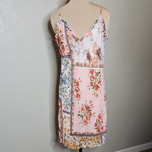 Floral Patchwork Slip‎ Dress Large Lavender Brown